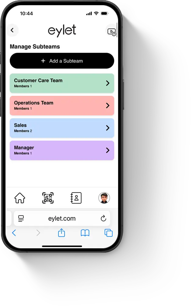 eylet Teams subteam creation screen