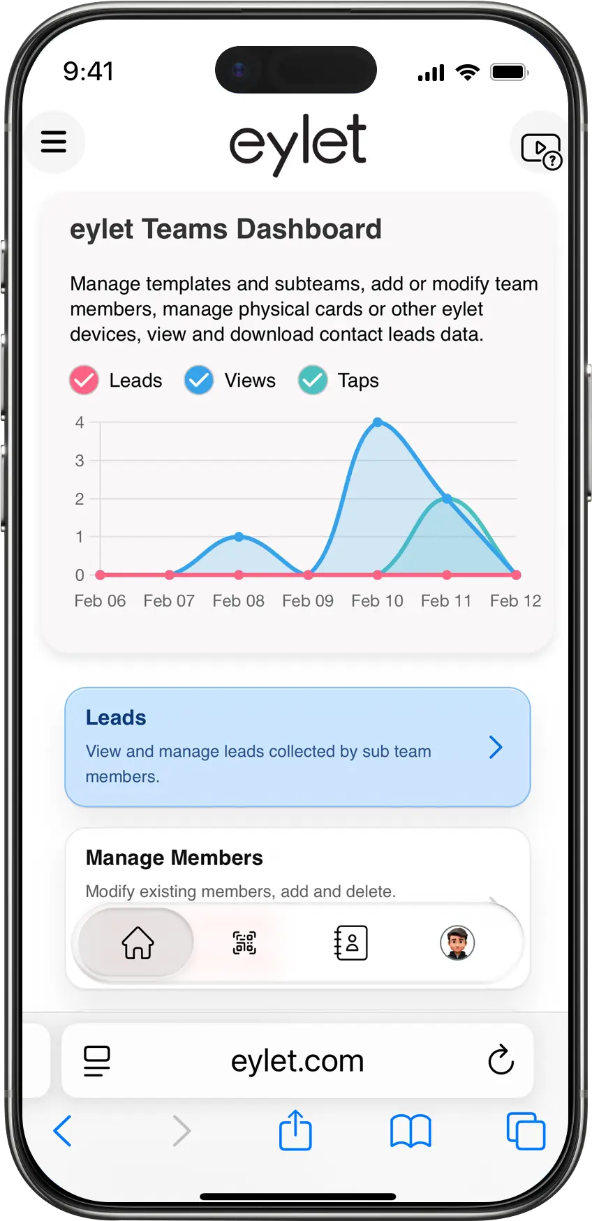 eylet app Teams screen